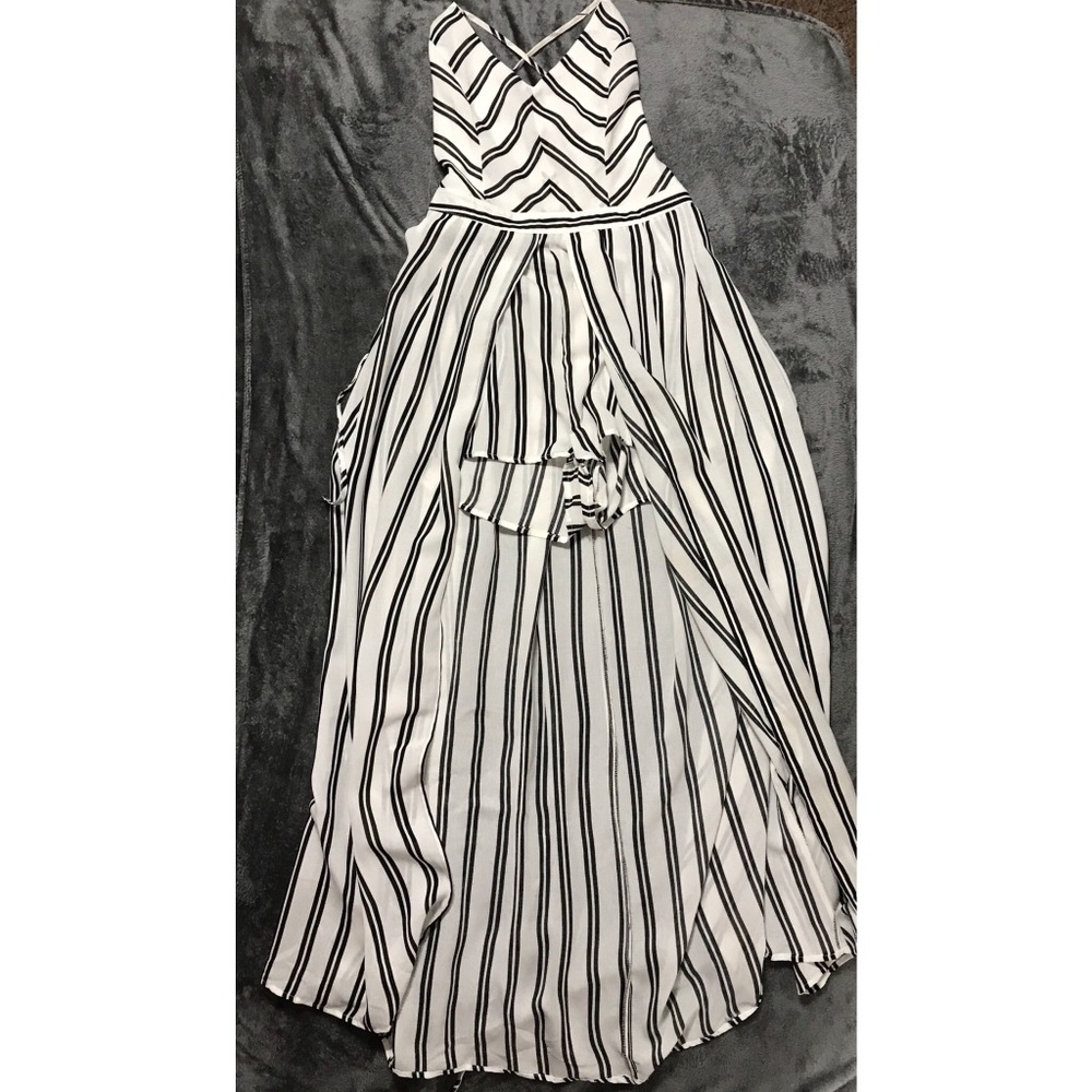 Black and white striped high-low romper